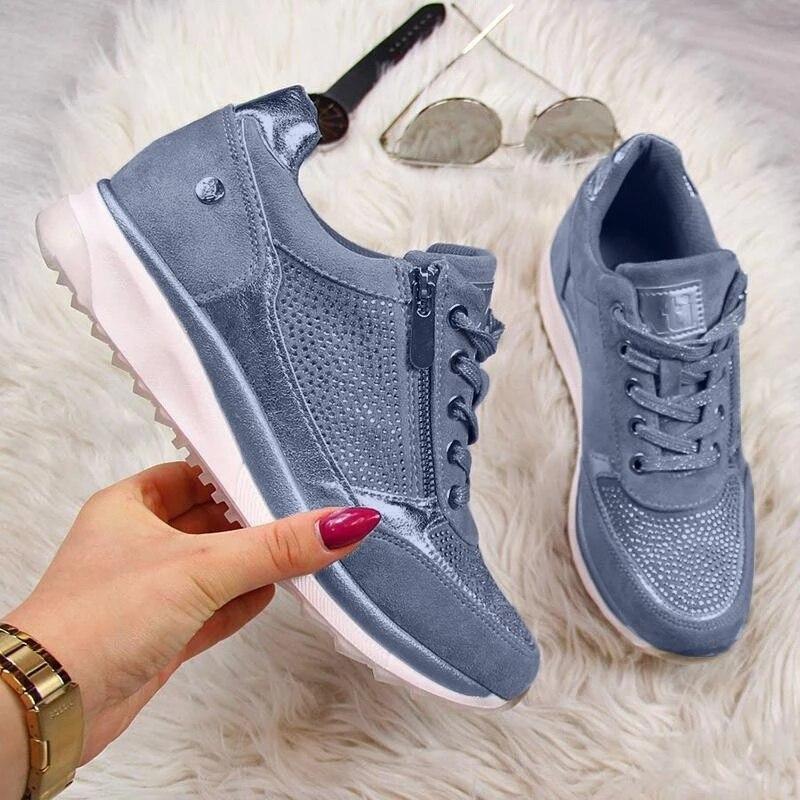 Gold Zipper Platform Trainers Casual Lace Up Sneakers - Easy Pickins Store