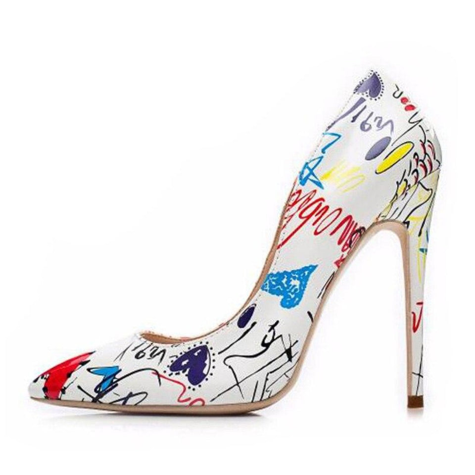 Graffiti Colorful Bridal Pumps High Heels Pointed Toe - Easy Pickins Store