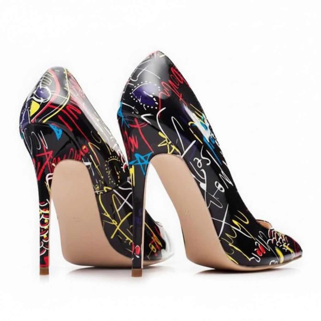 Graffiti Colorful Bridal Pumps High Heels Pointed Toe - Easy Pickins Store