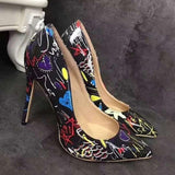 Graffiti Colorful Bridal Pumps High Heels Pointed Toe - Easy Pickins Store