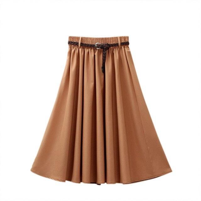 H Summer Women Skirt Comfort Solid A Line Mid Calf Skirt Female Plus Size Skirts - Easy Pickins Store