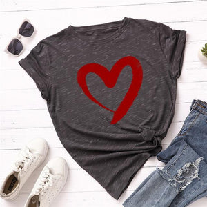 Heart Print T-Shirt Cotton O Neck Short Sleeve - Easy Pickins Store