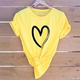 Heart Print T-Shirt Cotton O Neck Short Sleeve - Easy Pickins Store