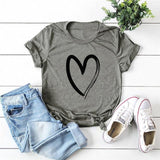 Heart Print T-Shirt Cotton O Neck Short Sleeve - Easy Pickins Store