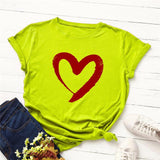 Heart Print T-Shirt Cotton O Neck Short Sleeve - Easy Pickins Store