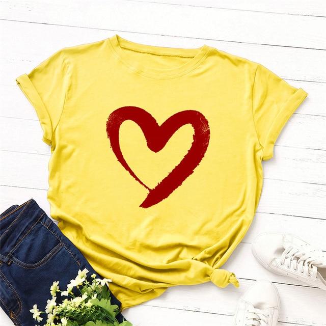 Heart Print T-Shirt Cotton O Neck Short Sleeve - Easy Pickins Store