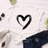 Heart Print T-Shirt Cotton O Neck Short Sleeve - Easy Pickins Store