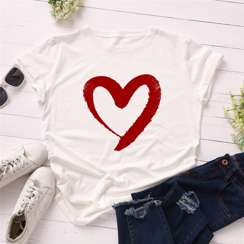 Heart Print T-Shirt Cotton O Neck Short Sleeve - Easy Pickins Store