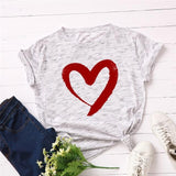 Heart Print T-Shirt Cotton O Neck Short Sleeve - Easy Pickins Store