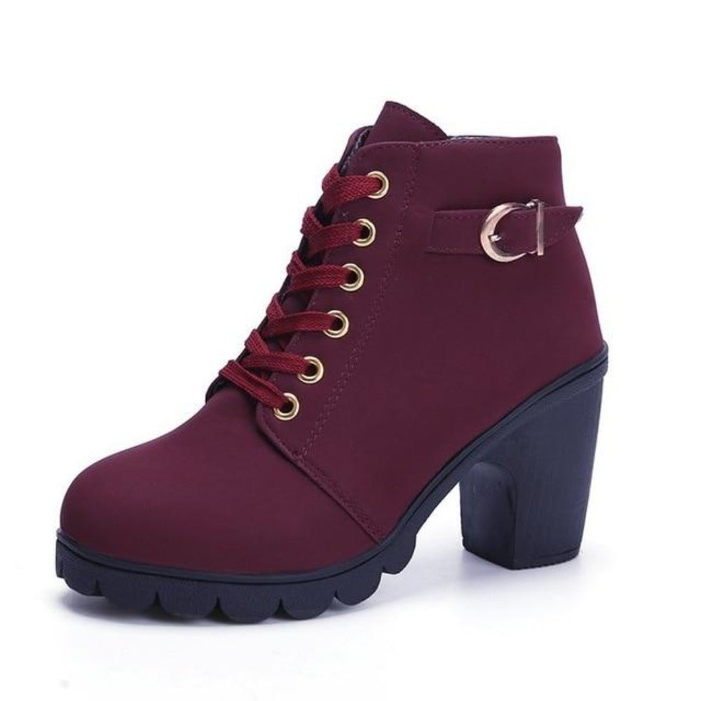 High Heel Lace Up Ankle Boots Buckle Platform Leather - Easy Pickins Store