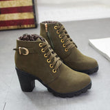 High Heel Lace Up Ankle Boots Buckle Platform Leather - Easy Pickins Store