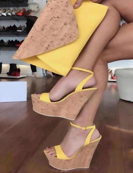 High Heels Ankle Buckle Strap Wedge Platform Sandals Peep Toe - Easy Pickins Store