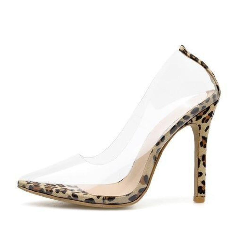 High Thin Heels Leopard Pumps Pointed Toe Slip on - Easy Pickins Store