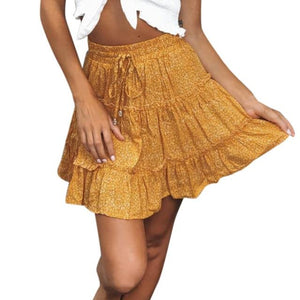 High Waist A Line Bohemian Floral Elastic Short Skirt - Easy Pickins Store