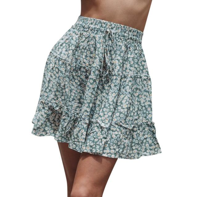 High Waist A Line Bohemian Floral Elastic Short Skirt - Easy Pickins Store