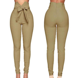 High Waist Bowknot Long Slim Skinny Pants Bandage Elastic Pencil - Easy Pickins Store