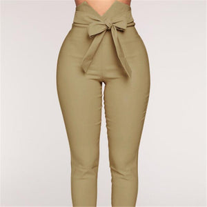 High Waist Bowknot Long Slim Skinny Pants Bandage Elastic Pencil - Easy Pickins Store