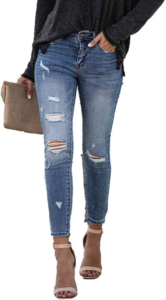 High Waist Butt Lift Stretch Ripped Skinny Jeans Distressed Denim - Easy Pickins Store