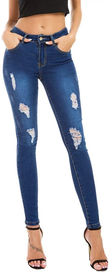 High Waist Butt Lift Stretch Ripped Skinny Jeans Distressed Denim - Easy Pickins Store