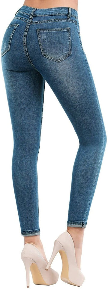 High Waist Butt Lift Stretch Ripped Skinny Jeans Distressed Denim - Easy Pickins Store