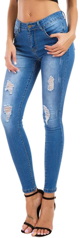 High Waist Butt Lift Stretch Ripped Skinny Jeans Distressed Denim - Easy Pickins Store