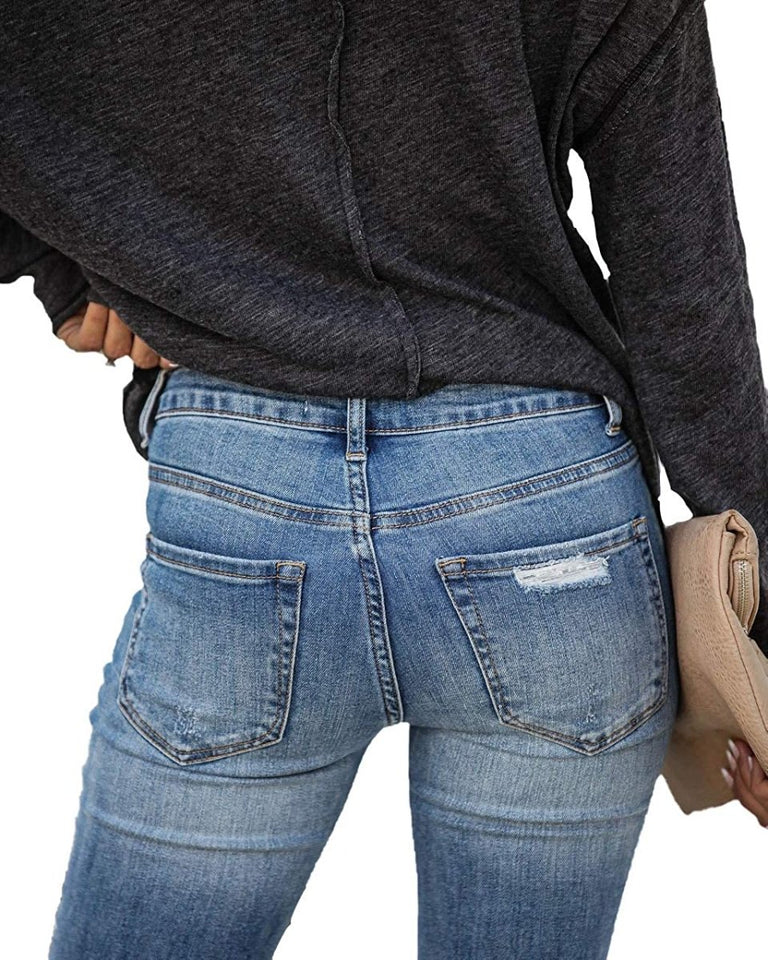 High Waist Butt Lift Stretch Ripped Skinny Jeans Distressed Denim - Easy Pickins Store
