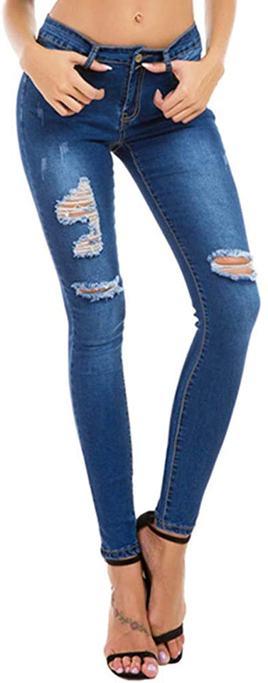 High Waist Butt Lift Stretch Ripped Skinny Jeans Distressed Denim - Easy Pickins Store