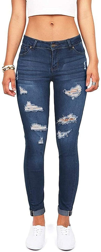 High Waist Butt Lift Stretch Ripped Skinny Jeans Distressed Denim - Easy Pickins Store