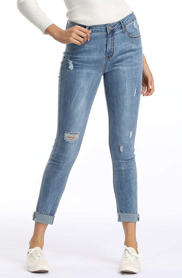 High Waist Butt Lift Stretch Ripped Skinny Jeans Distressed Denim - Easy Pickins Store