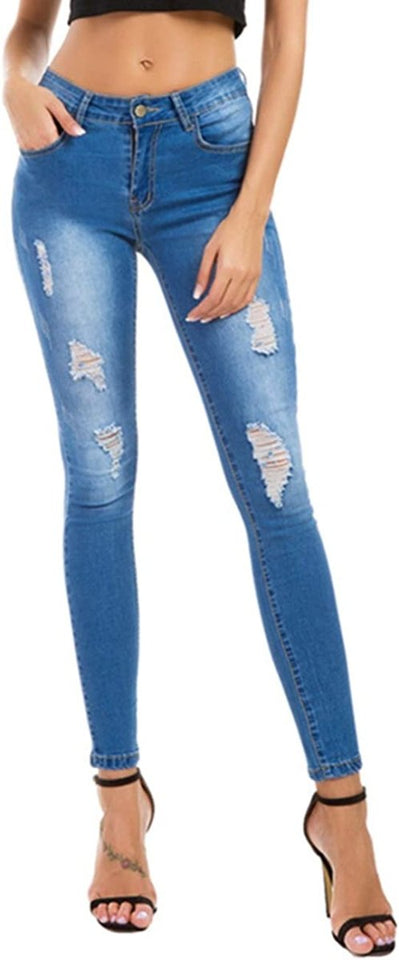 High Waist Butt Lift Stretch Ripped Skinny Jeans Distressed Denim - Easy Pickins Store