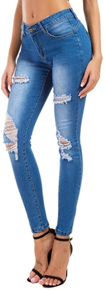 High Waist Butt Lift Stretch Ripped Skinny Jeans Distressed Denim - Easy Pickins Store