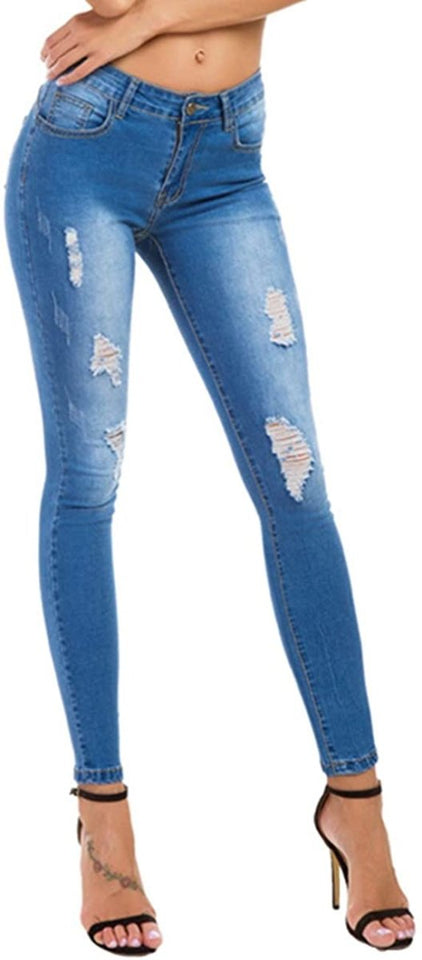 High Waist Butt Lift Stretch Ripped Skinny Jeans Distressed Denim - Easy Pickins Store