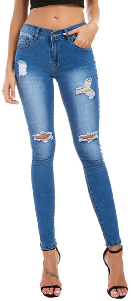 High Waist Butt Lift Stretch Ripped Skinny Jeans Distressed Denim - Easy Pickins Store