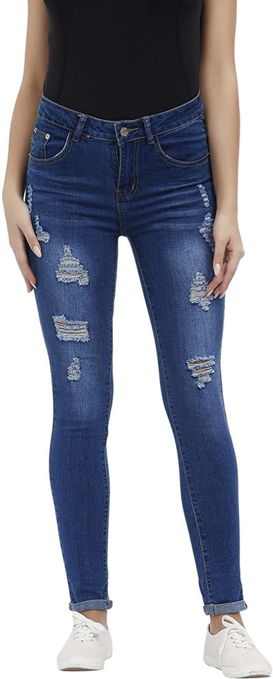 High Waist Butt Lift Stretch Ripped Skinny Jeans Distressed Denim - Easy Pickins Store