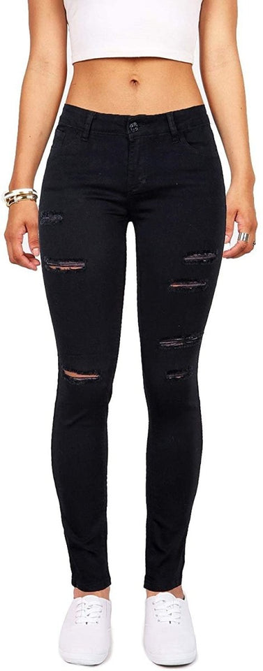 High Waist Butt Lift Stretch Ripped Skinny Jeans Distressed Denim - Easy Pickins Store