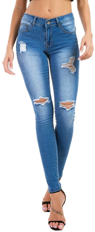 High Waist Butt Lift Stretch Ripped Skinny Jeans Distressed Denim - Easy Pickins Store