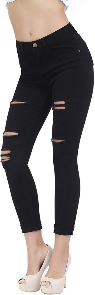 High Waist Butt Lift Stretch Ripped Skinny Jeans Distressed Denim - Easy Pickins Store