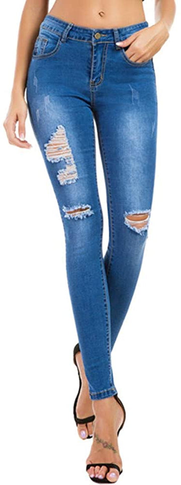 High Waist Butt Lift Stretch Ripped Skinny Jeans Distressed Denim - Easy Pickins Store