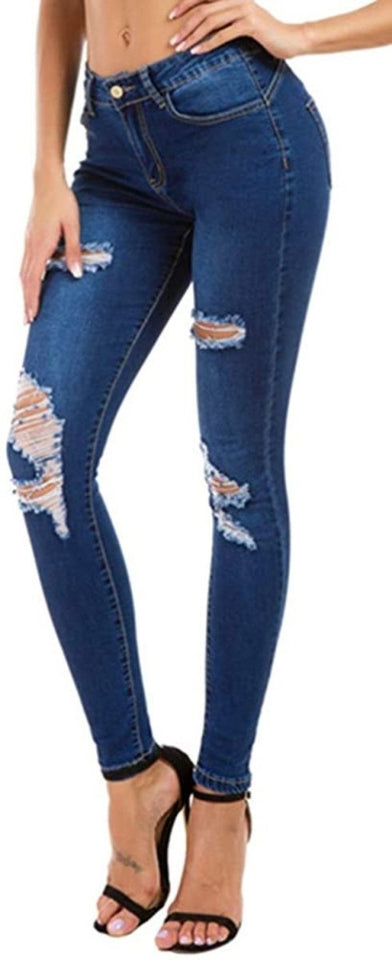 High Waist Butt Lift Stretch Ripped Skinny Jeans Distressed Denim - Easy Pickins Store