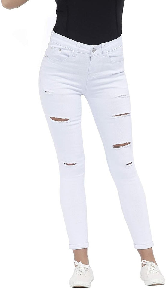 High Waist Butt Lift Stretch Ripped Skinny Jeans Distressed Denim - Easy Pickins Store