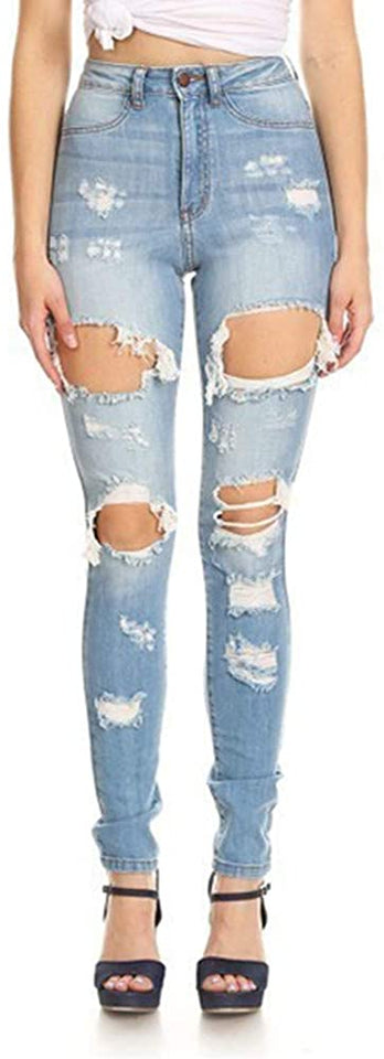 High Waist Butt Lift Stretch Ripped Skinny Jeans Distressed Denim - Easy Pickins Store