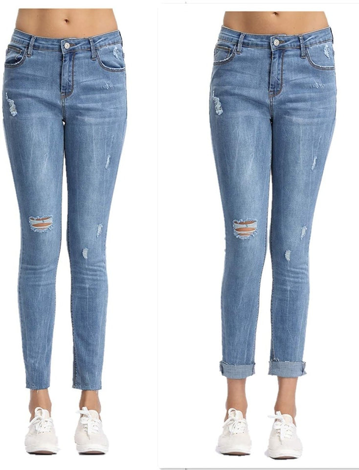 High Waist Butt Lift Stretch Ripped Skinny Jeans Distressed Denim - Easy Pickins Store