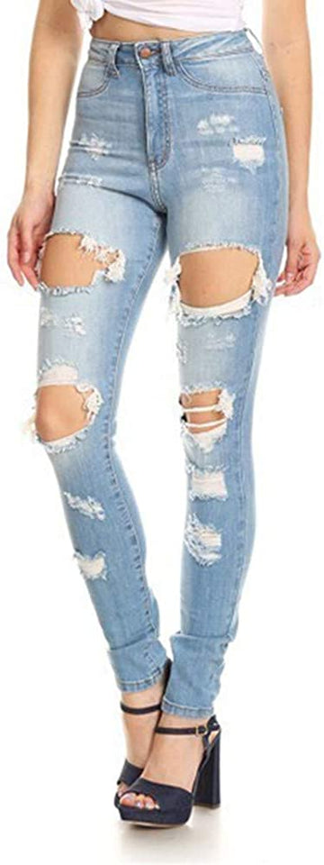 High Waist Butt Lift Stretch Ripped Skinny Jeans Distressed Denim - Easy Pickins Store