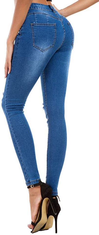High Waist Butt Lift Stretch Ripped Skinny Jeans Distressed Denim - Easy Pickins Store