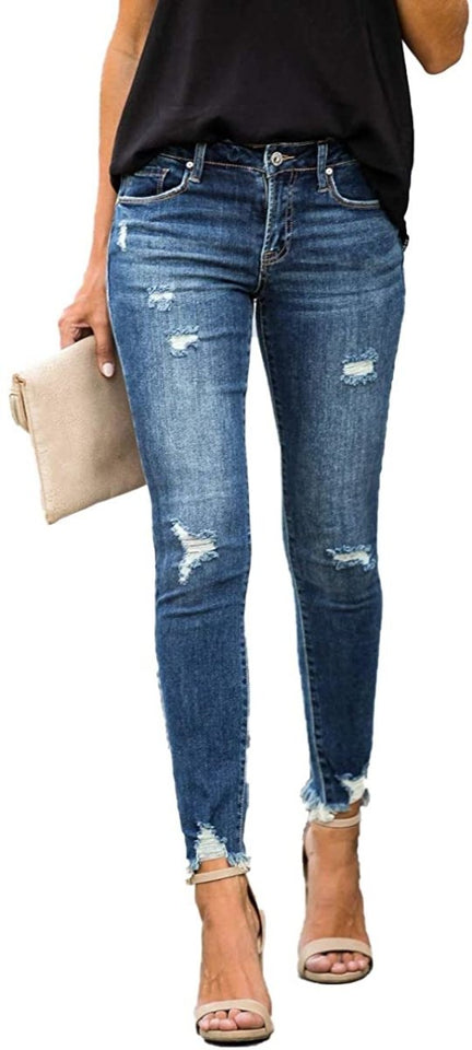 High Waist Butt Lift Stretch Ripped Skinny Jeans Distressed Denim - Easy Pickins Store