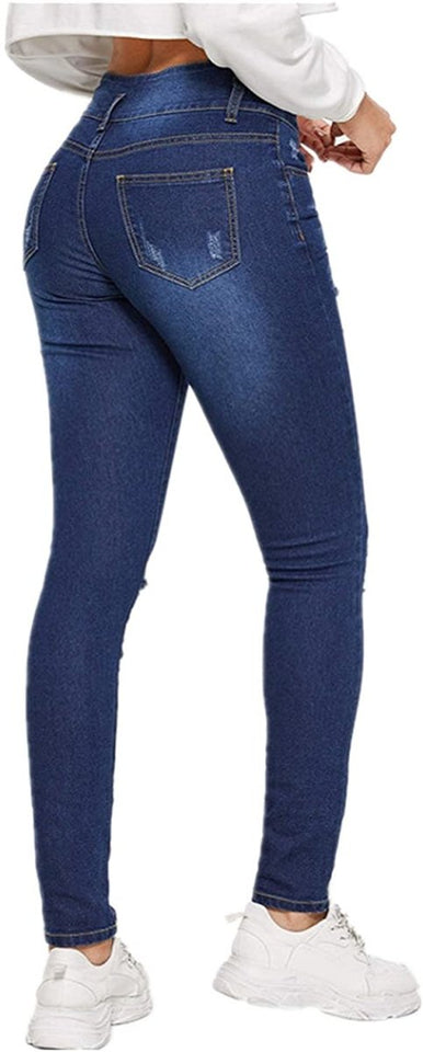 High Waist Butt Lift Stretch Ripped Skinny Jeans Distressed Denim - Easy Pickins Store