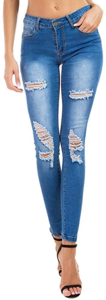 High Waist Butt Lift Stretch Ripped Skinny Jeans Distressed Denim - Easy Pickins Store