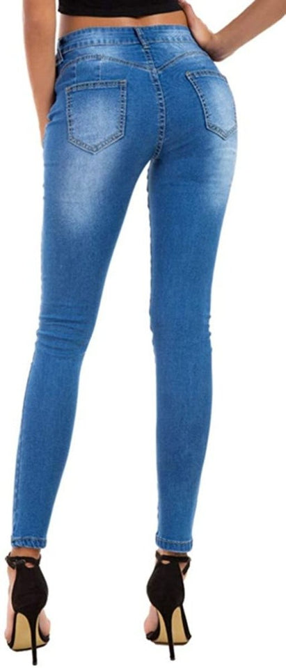 High Waist Butt Lift Stretch Ripped Skinny Jeans Distressed Denim - Easy Pickins Store