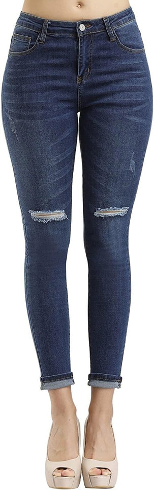 High Waist Butt Lift Stretch Ripped Skinny Jeans Distressed Denim - Easy Pickins Store