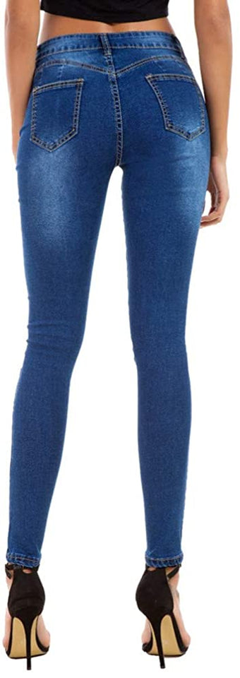 High Waist Butt Lift Stretch Ripped Skinny Jeans Distressed Denim - Easy Pickins Store